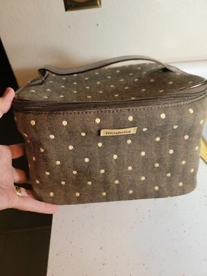 MODELLA COSMETIC TOILETRIES BAG WITH REMOVABLE BASKET BROWN WITH TAN POLKA DOTS - Image 1 of 4