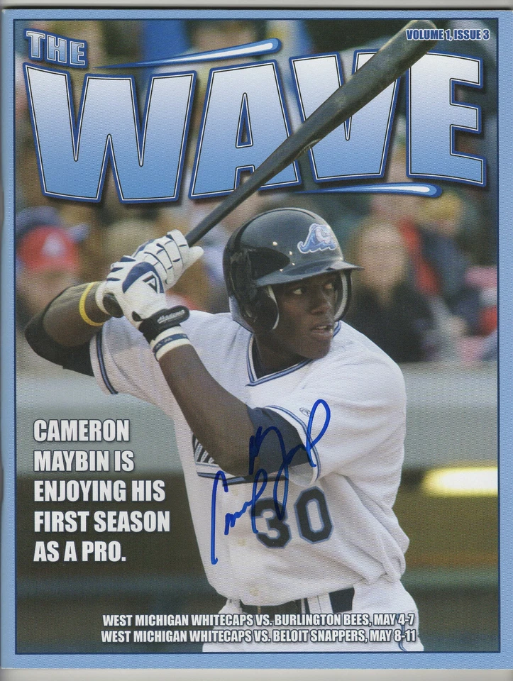 PROGRAMA FIRMADO POR CAMERON MAYBIN WEST MICHIGAN WHITECAPS AUTÓGRAFO DE LOS NEW YORK YANKEES Foto 1 de 1