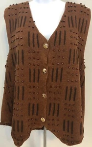 Cambridge Dry Goods Company große braune Weste Perlen Knöpfe V-Ausschnitt ärmellos - Bild 1 von 8