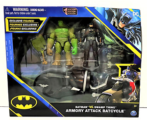 DC Comics Batman and Swamp Thing Armory Attack Batcycle 4" Action Figure Set NEW