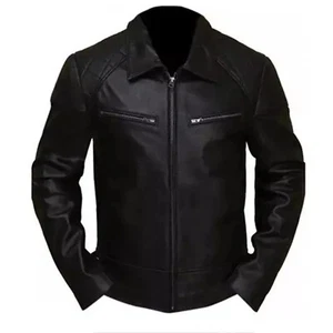 Mens Terminator 5 Cafe Racer Biker Rider Black Moto Genuine Leather Jacket - Picture 1 of 5