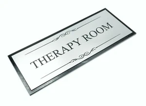 Black and Silver Therapy Room Door Sign Large Size 20 cm x 8 cm - Picture 1 of 4
