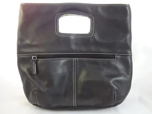 Tiganello Black Genuine Leather Handbag Purse Pocketbook Medium Size Contrast St - Picture 1 of 6