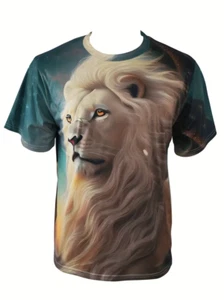(1) Lion Pattern Print T-Shirt, Short Sleeve Large Crew Neck. LAST ONE! GIFT? - Picture 1 of 24