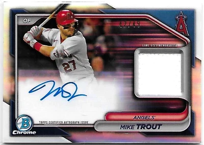 2024 BOWMAN CHROME BASEBALL MIKE TROUT AUTO REFRACTOR JERSEY PATCH 42/49 - Image 1 of 2