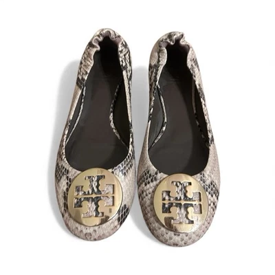 Bailarina Tory Burch Reva Estampado Pitón Cuero Piel de Serpiente Plana Talla US 6.5 Foto 1 de 4