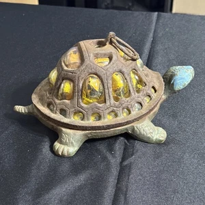 Lámpara linterna vela luz té vidrio burbuja tortuga hierro fundido vintage - Imagen 1 de 12