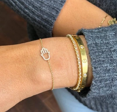Pulsera Hamsa Cvd Diamante Pulsera Hamsa Cadena Regalo Oro Amarillo 14K 0.2ctw Foto 1 de 4