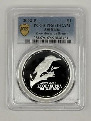 2002 $1 Australia 1 Oz Silver Proof Kookaburra Coin • PCGS PR69 DCAM • POP 21 - Image 1 of 3