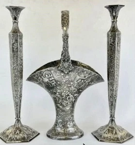 Antique Barbour Silver Co repousse brides bridal basket with handle pattern 3734 - Picture 1 of 10