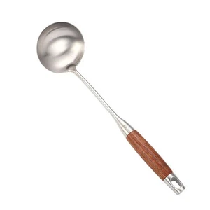 Soup Ladle, 14.2 Inches Large Ladle with Long Pear Wood Handle Stainless Stee... - Picture 1 of 5