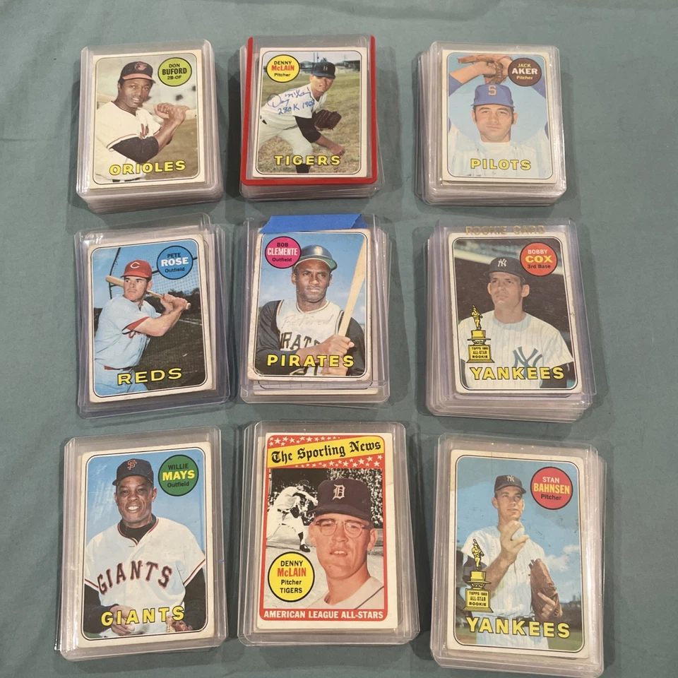 Лот из 80 бейсбольных карточек 1969 Topps Willie Mays, Roberto Clemente, Pete Rose, Cox RC - Изображение 1 из 4