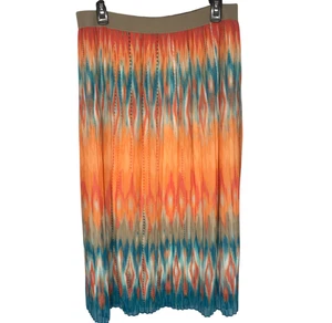 Ruby Rd. Skirt Womens 10 Orange Blue Ikat Pleated Midi Lined Elastic Waist Boho - Picture 1 of 10