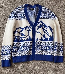 Original Use Pullover Herren L Mountain Blue Muster Strick Cardigan Weihnachten - Bild 1 von 6