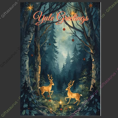 E TAYLOR ART Personalised Yule Card Christmas Yuletide Plantable Seeded Stag Deer Celestial