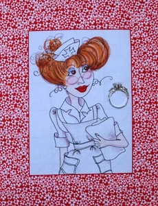 BonEful FABRIC Cotton Quilt Applique Loralie Red White School 911 Nurse Lady USA - Picture 1 of 12