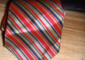 WEMBLEY MENS TIE RED/BLACK/SILVER   53-1/2 X 4 POLYESTER  STRIPS POLYESTER - Picture 1 of 1