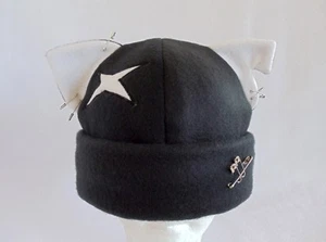 Kitty CAT ear HAT pin beanie BLACK & WHITE battle scar cosplay Easter HALLOWEEN - Picture 1 of 4