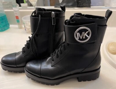 Michael Kors: TATUM Leather Ankle Combat Boots: Women's Size 5.5 Black - Image 1 of 4