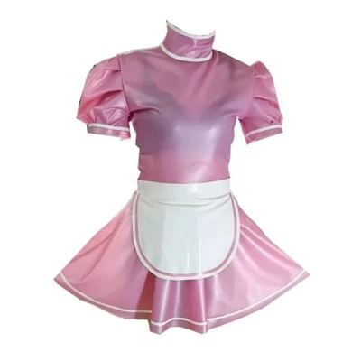 Latex Dienstmädchen Uniform Kleid Kurzarm mit Schürze Gummi Rock Cosplay Party - Bild 1 von 4