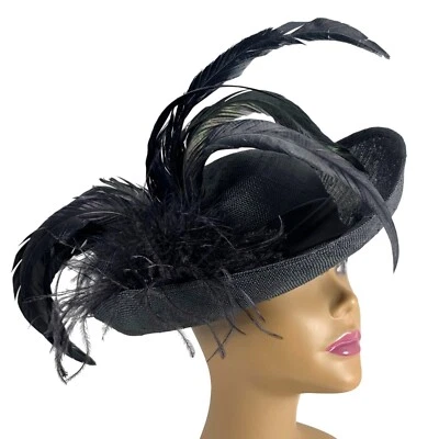 复古 Mr Charles 黑色草帽带优雅羽毛口音缎带花式德比 — 第 1/4 张图片