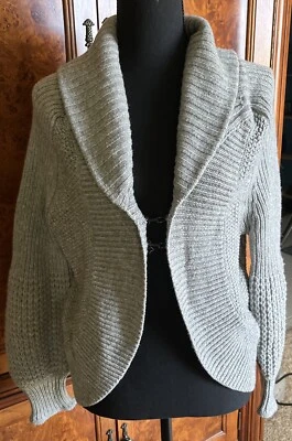 BCBG Max Azria Womens V Neck Hook & Eye Cardigan Sweater Chunky Knit Gray Medium - Image 1 of 4