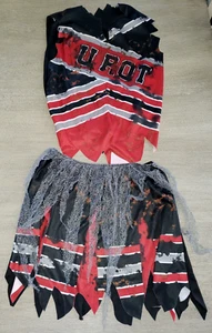 GIRLS SMALL HALLOWEEN U ROT CHEERLEADER COSTUME SKIRT TOP tattered look GROSS! - Picture 1 of 1