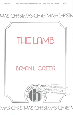The Lamb Sheet Music SATB Chorus Organ Flute Clarinet 2012 Blake Greer Christmas - Image 1 of 4