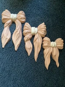 Vintage Homco Home Interior #7601 Set of 3 Pink Shabby Bows 1991 Wall Plaques - Picture 1 of 9