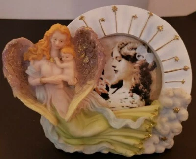 White, Pink, & Green Heavenly Angel w/Baby Ceramic Picture Frame 3" x 3" - Image 1 of 4