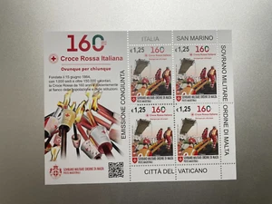 2024 SMOM Foglietto 160° Croce Rossa Congiunta con Italia RSM e Vaticano - Picture 1 of 2