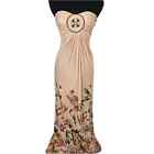 Sky Cream Strapless Beaded Medallion Bird Floral Print Maxi Dress Celeb Style S