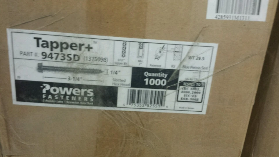 POWERS FIXERS TAPPER+ TAPCON ÂNCORA DE CONCRETO 3-1/4 X1/4 HEX 1000PC VOLUME - Imagem 1 de 1