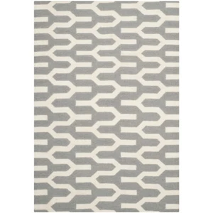 SAFAVIEH Dhurries DHU630A Handwoven Silver / Ivory Rug - Picture 1 of 21