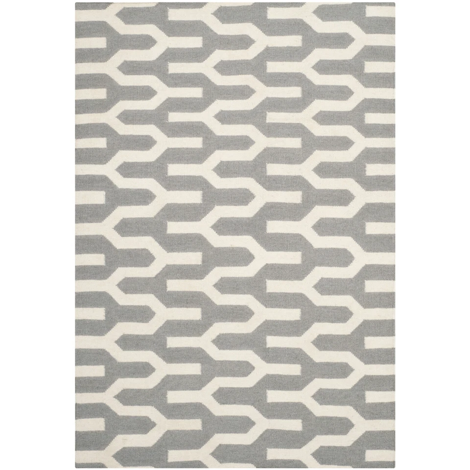 SAFAVIEH Dhurries DHU630A Handwoven Silver / Ivory Rug - Image 1 of 4