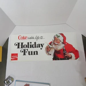 VINTAGE COCA COLA SANTA HOLIDAY FUN DOUBLE SIDED BANNER/POSTER 24X10 - Picture 1 of 4