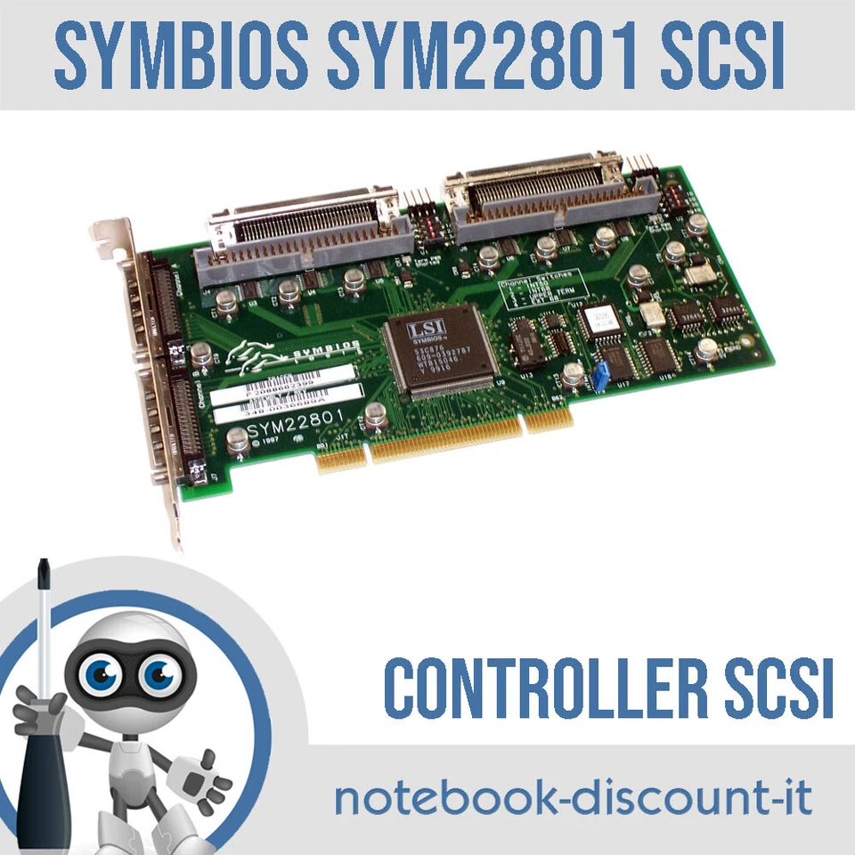 LSI Symbios SYM22801 DOUBLE CHANNEL SCSI 50 68 SUN SCHEDA SCSI - Immagine 1 di 1