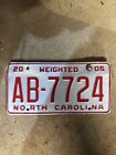 2005 North Carolina Weighted License Plate Immaculate - “AB-7724”