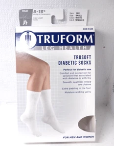 { NEW TRUFORM LEG TRUSOFT DIABETIC SOCKS SMALL WHITE COMPRESSION 8-15 mmHg - Picture 1 of 2