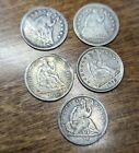 Lot Of 5 Assorted Us Seated Liberty Half Dimes - #E888