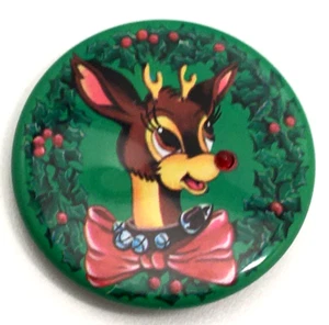Rudolph the Red Nosed Reindeer Pin Blinking Light Up Nose 1984 RL May Co Pinback - Bild 1 von 12