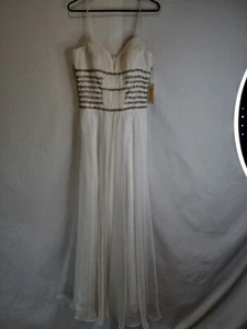 Imoda Ivory Chiffon Sweetheart Ruched Crystal Beaded Wedding Dress Sz 10 - Picture 1 of 13