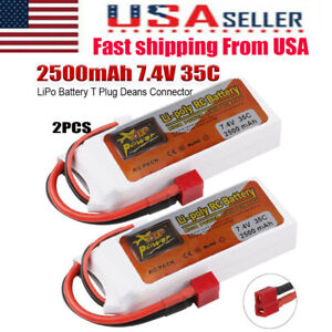 2PCS 7.4V 2500mAh 35C 2S LiPo Battery T Plug Deans Connector for RC Car Airplane