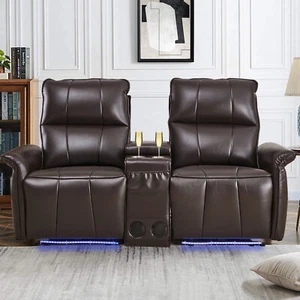 Power Recliner Loveseat Pet friendly Sofa w/Console Bluetooth Speaker LED Lights - Picture 1 of 38