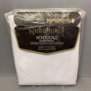 Vintage Springmaid Wondercale White Double Fitted Sheet (54 x 76 Mattress) NOS - Picture 1 of 8