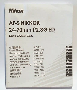 NIKON AF-S NIKKOR 24-70mm f2.8G ED INSTRUCTION MANUAL! EXCELLENT COND! - Picture 1 of 1