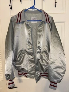 Vtg 80's Delong USA BOWLING Team Jacket Silver Satin Bomber Med Night Shift - Picture 1 of 7