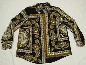 NWOT Vintage Royalty Baroque Gold Black Stretch Long Sleeve Button Shirt 1X - Picture 1 of 5