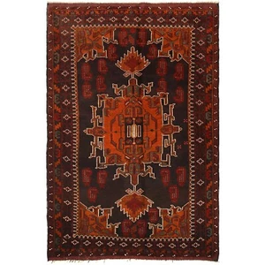 Brown Black Hand-Knotted Oriental Rug 4'0x6'2 Tribal Afghan Area Wool Rug G26776 - Picture 1 of 8