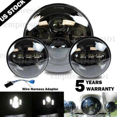 Black 7" inch LED Projector Headlight Hi/Low+Passing Lights For Harley Touring - Image 1 of 4